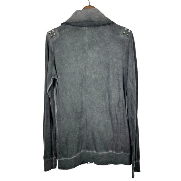 Vocal NWT Distressed Gray Studded Embellished Zip Up Long Duster Jacket - Picture 2 of 7